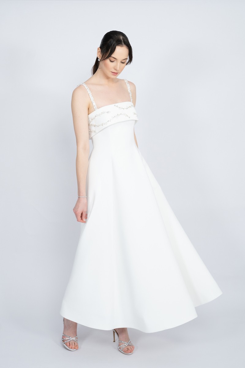 R56 - Strap Shoulder, Strapless Neckline, Bust and Straps Embellished, Hidden Pocket, Flared Cut , Maxi Dress