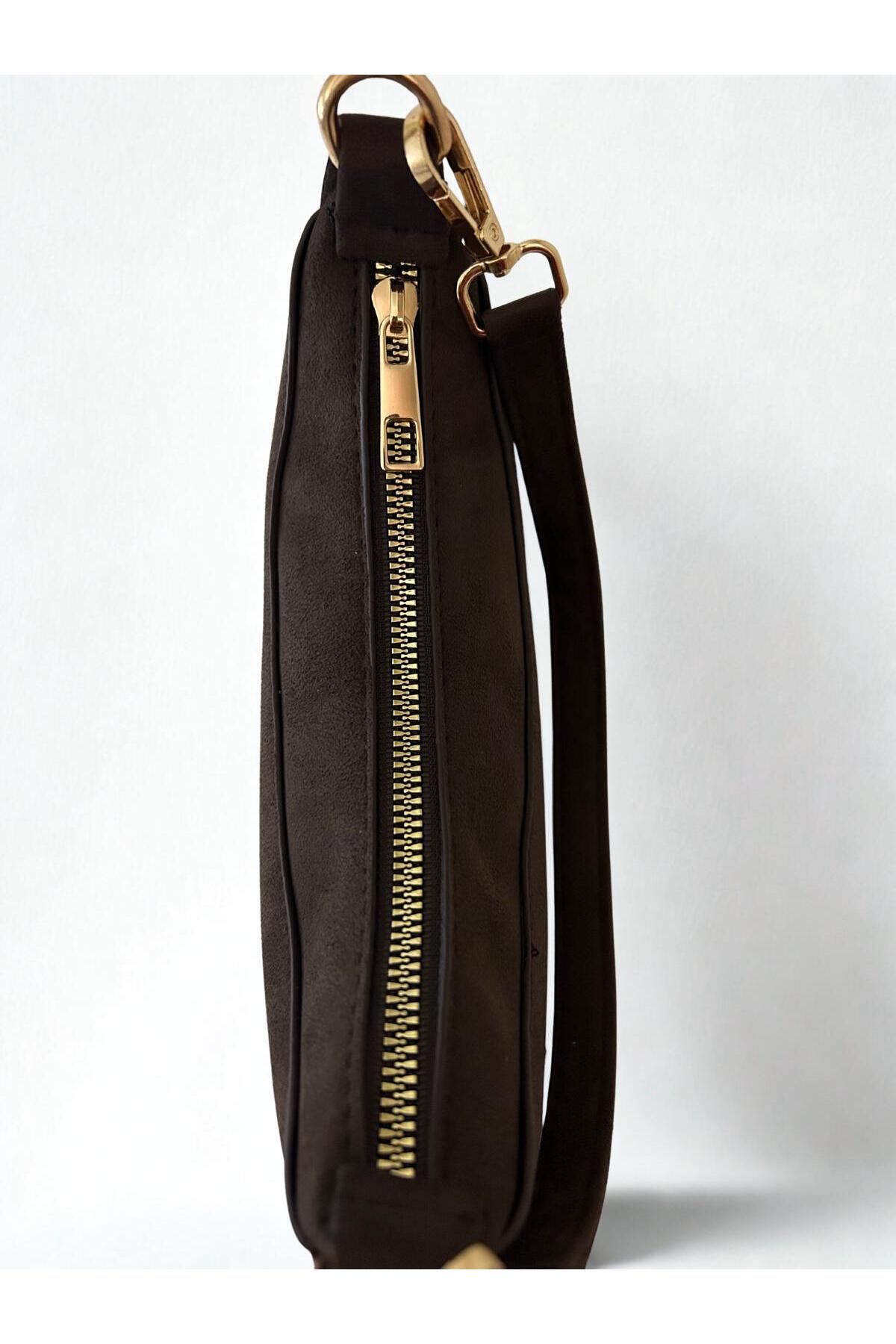 Yay Kavisli Noir Koyu Kahve Baget Kadın Omuz Çantası 1019