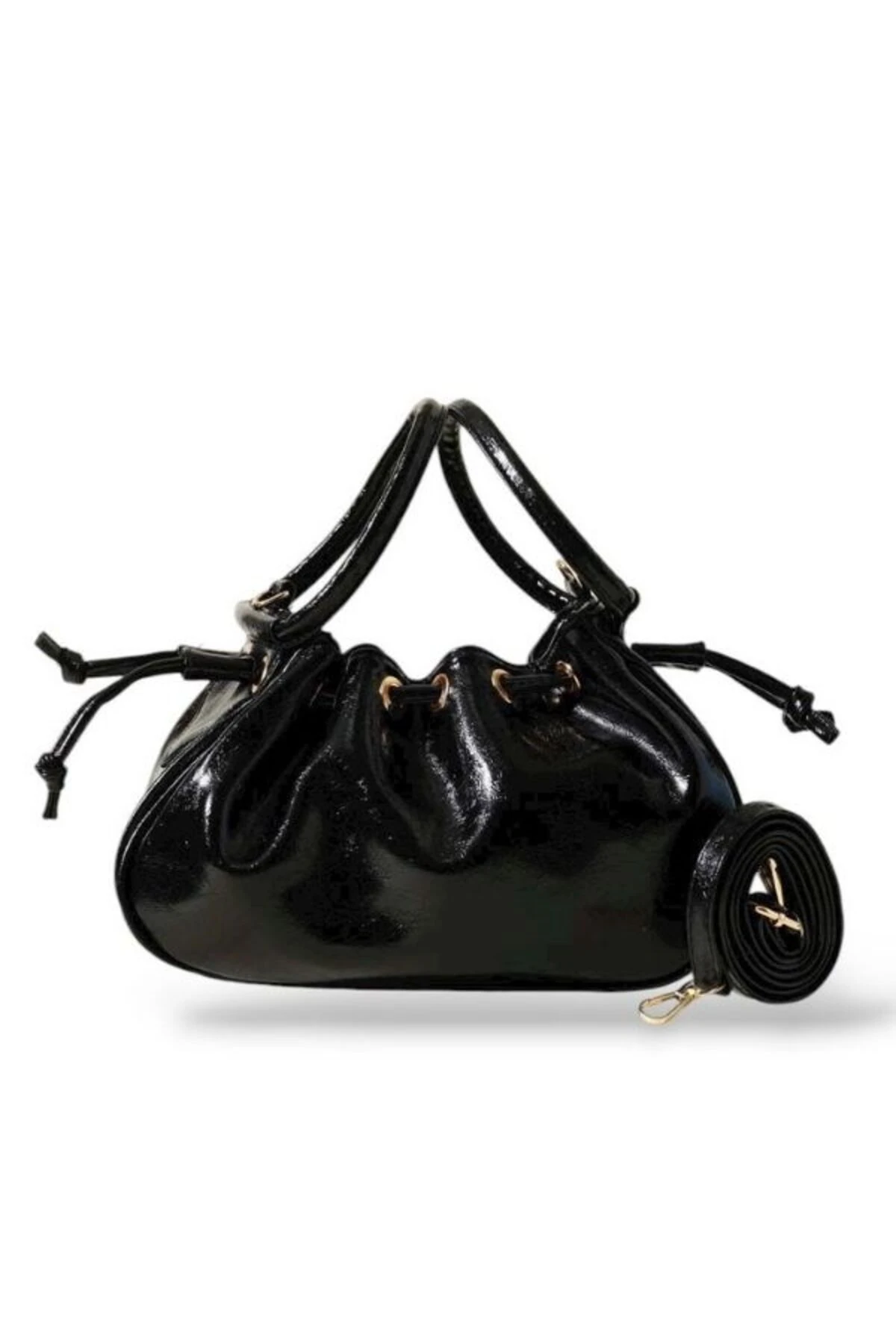 Siyah Büzgülü Aurum Rugan Kadın Çantası 1001-1