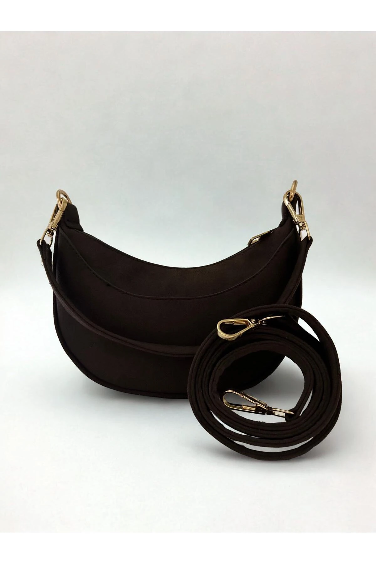 Yay Kavisli Noir Koyu Kahve Baget Kadın Omuz Çantası 1019