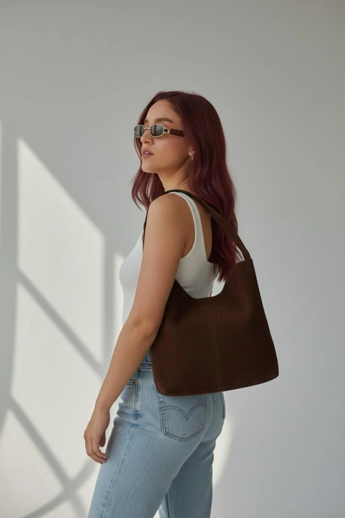 Kadın Ghise Süet Asimetrik El ve Omuz Çantası 1023