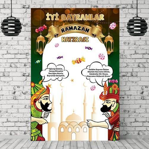 100*150 cm İyi Bayramlar Afişi Karagöz Hacivat Temalı