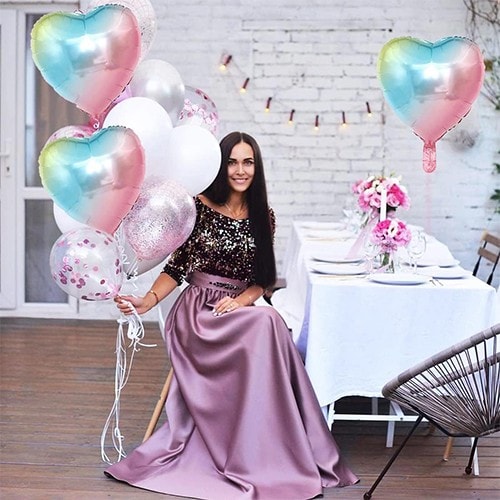 Kalpli ve Konfetili Uçan Balon Demeti