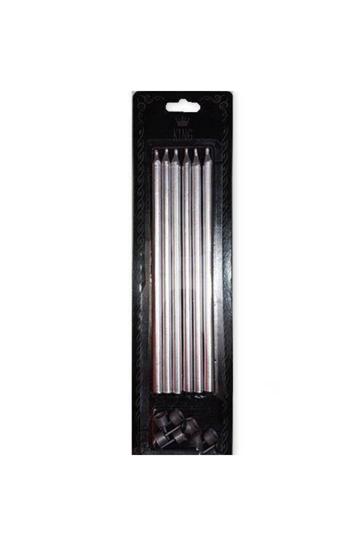 Gümüş Uzun Pasta Mumu 18 cm 6 lı