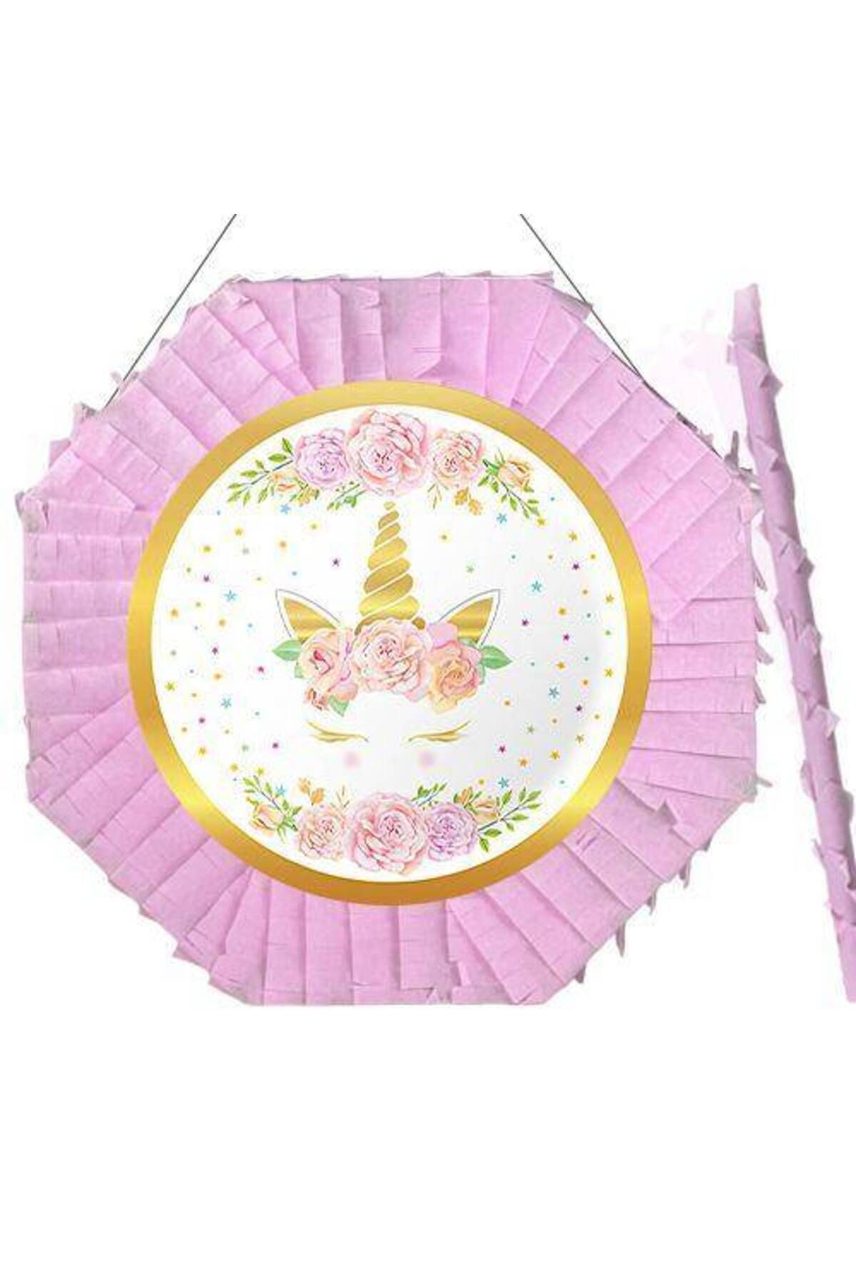Unicorn Gold Boynuzlu Pinyata 42 Cm + Sopası