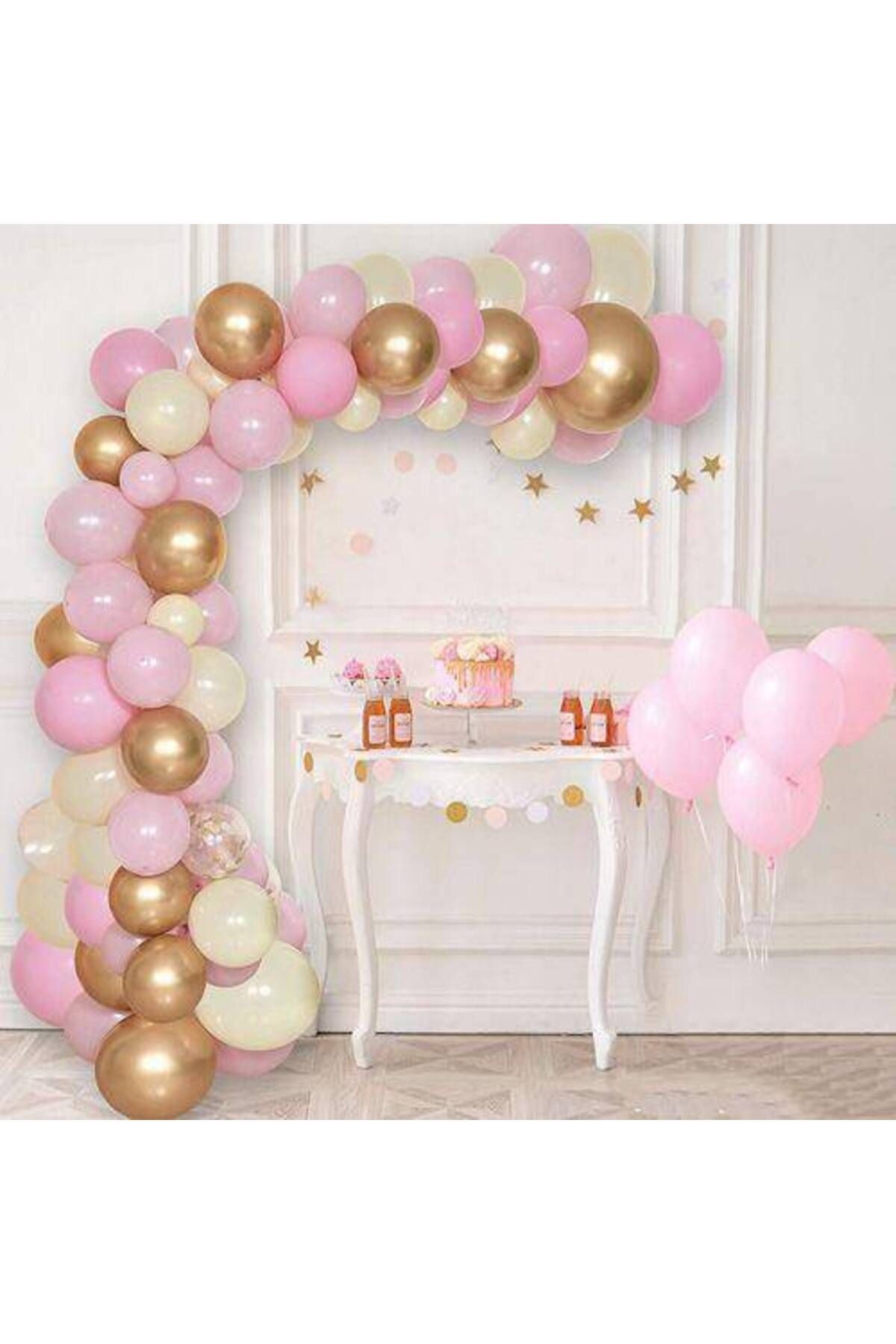 Balon Zinciri - Gold Beyaz Pembe 95 Adet