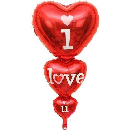 I Love you 3'lu Kalp Folyo Balon 50x100 cm