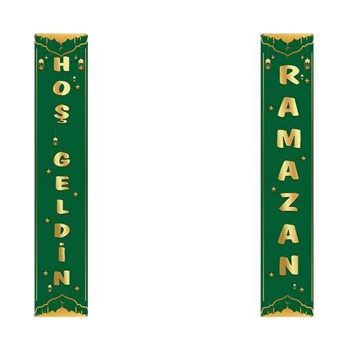 Hoş Geldin Ramazan 2'li Yeşil Asma Afiş 30*160 cm