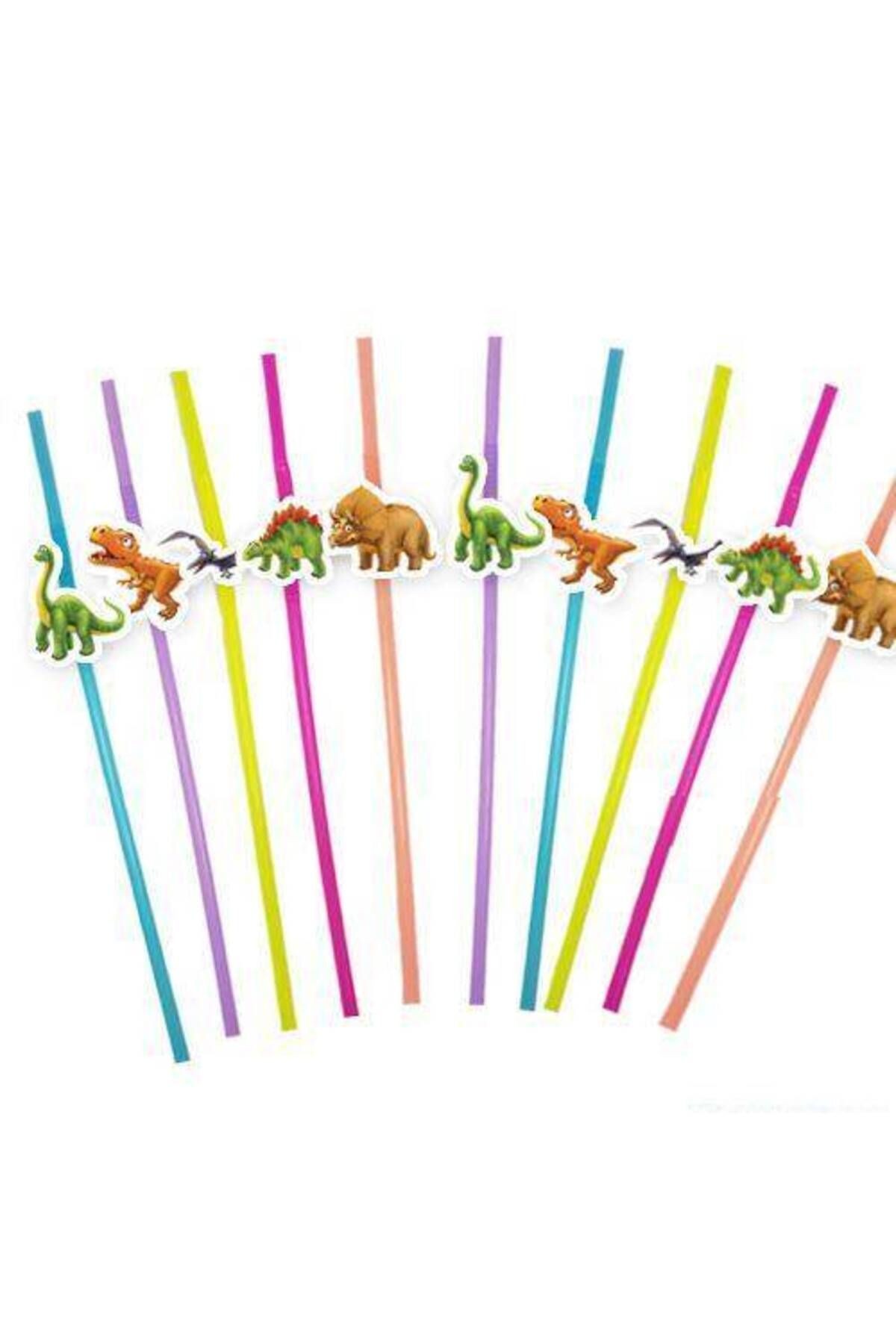 Sevimli Dinozor Artistik Pipet 10 Adet