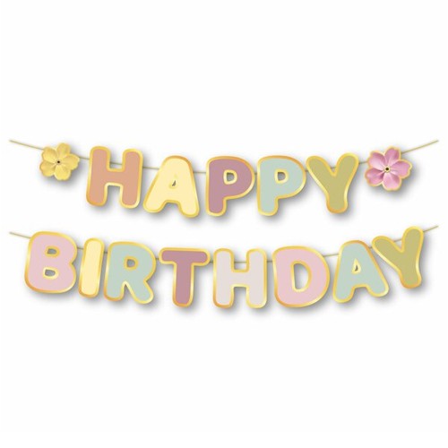 Makaron Renkli Gold Yaldızlı Happy Birthday Yazısı