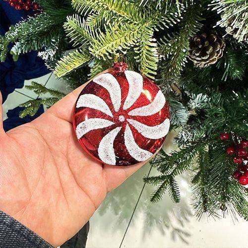 Kırmızı Yuvarlak Şeker Yılbaşı Ağacı Süsü (8 cm) 2 Adet