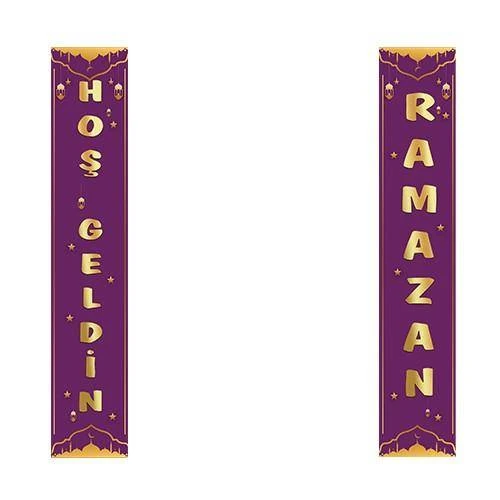 Hoş Geldin Ramazan Asma Afiş Mor 2'li 160x30 cm