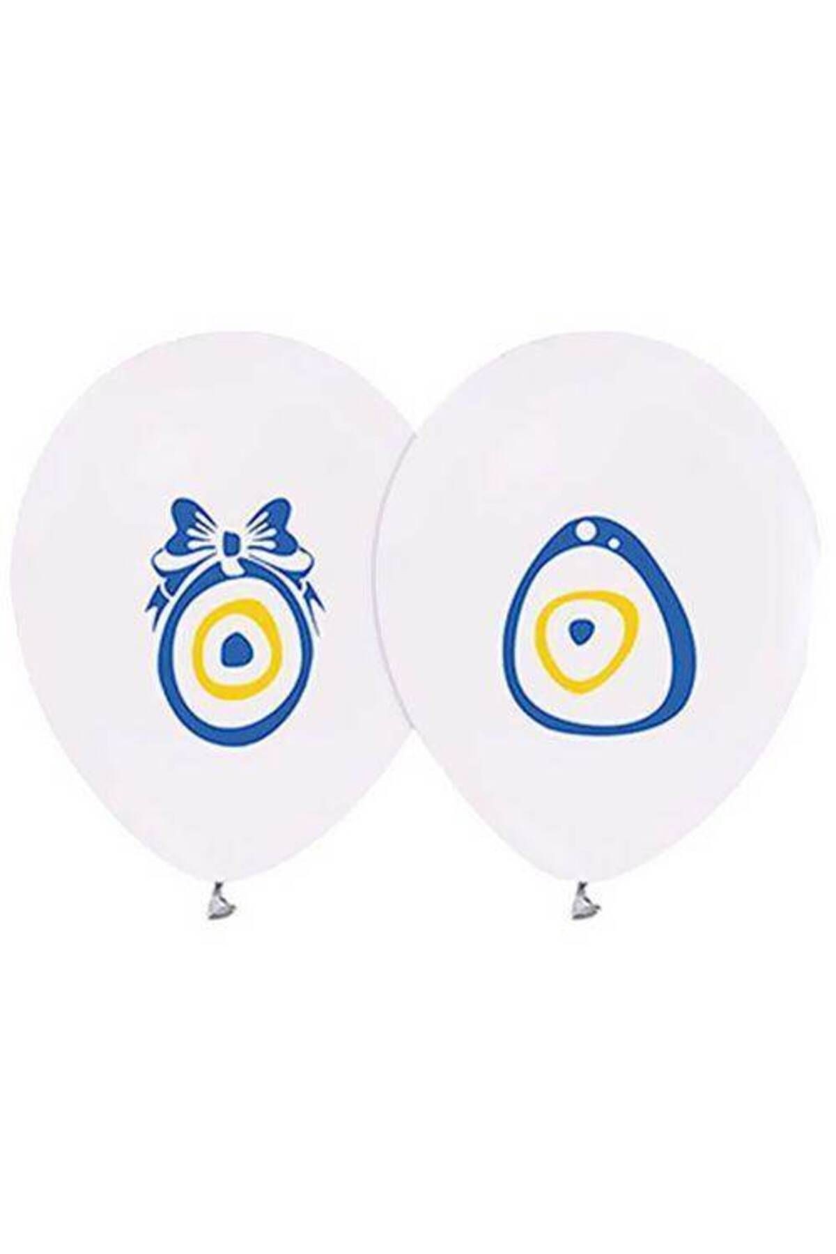 Nazar Boncuklu Balon Beyaz (10 Adet)