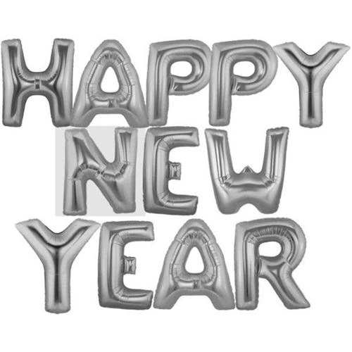 Happy New Year Yılbaşı Gümüş Folyo Balon Set