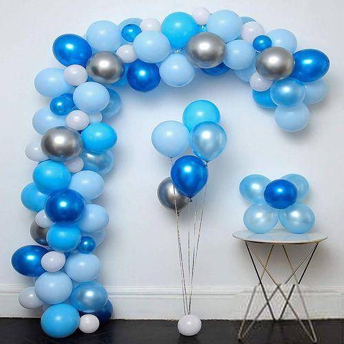 Balon Zinciri - Mavi Beyaz Gümüş 100 Adet
