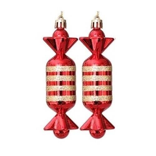 Kırmızı Gold Şeker Simli Yılbaşı Ağacı Süsü 12 cm 2 Adet