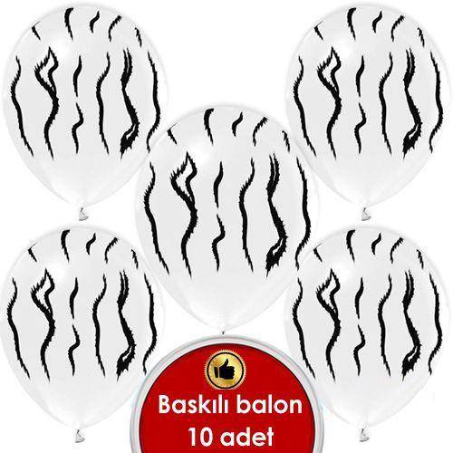 Zebra Baskılı Beyaz Balon (10 Adet)