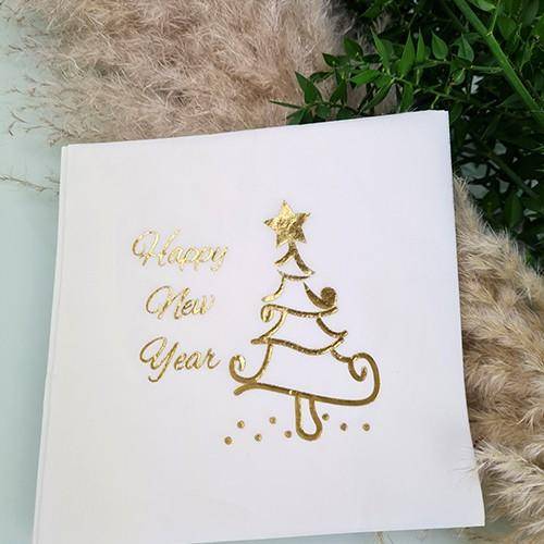 Happy New Year Gold Varaklı Beyaz Peçete 16'lı