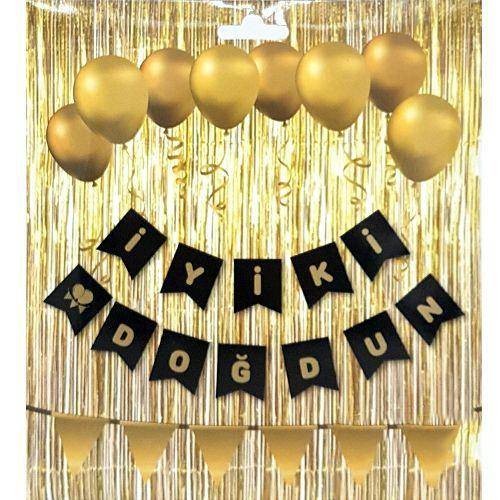 İyi ki Doğdun Yazısı Siyah Üzeri Gold Yaldızlı