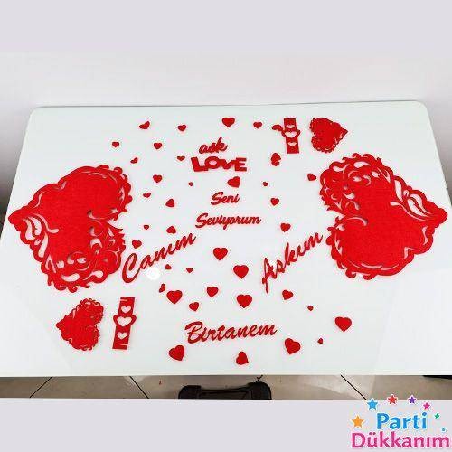 Sevgiliye Sürpriz Romantik Masa Süsleme Seti Keçeden