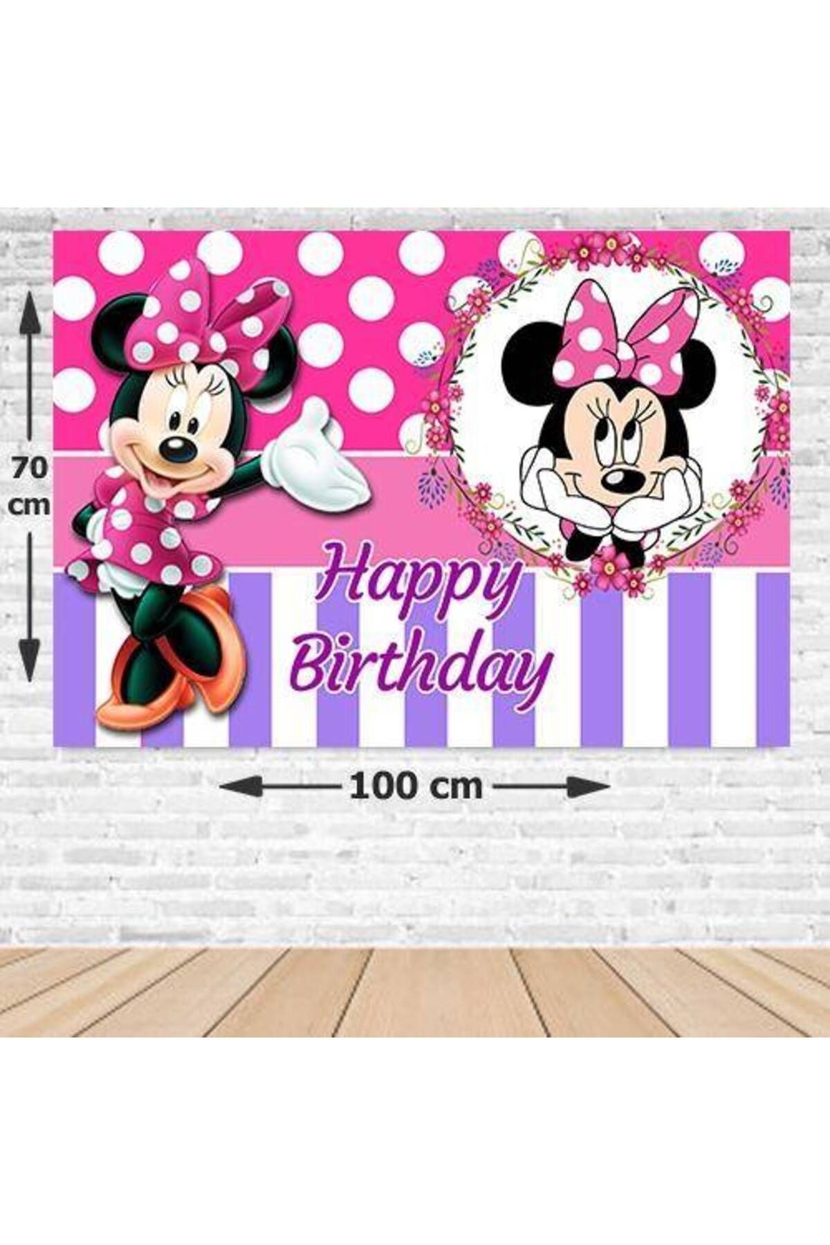 Minnie Mouse Pembe Doğum Günü Afişi Fotosuz 70*100 cm
