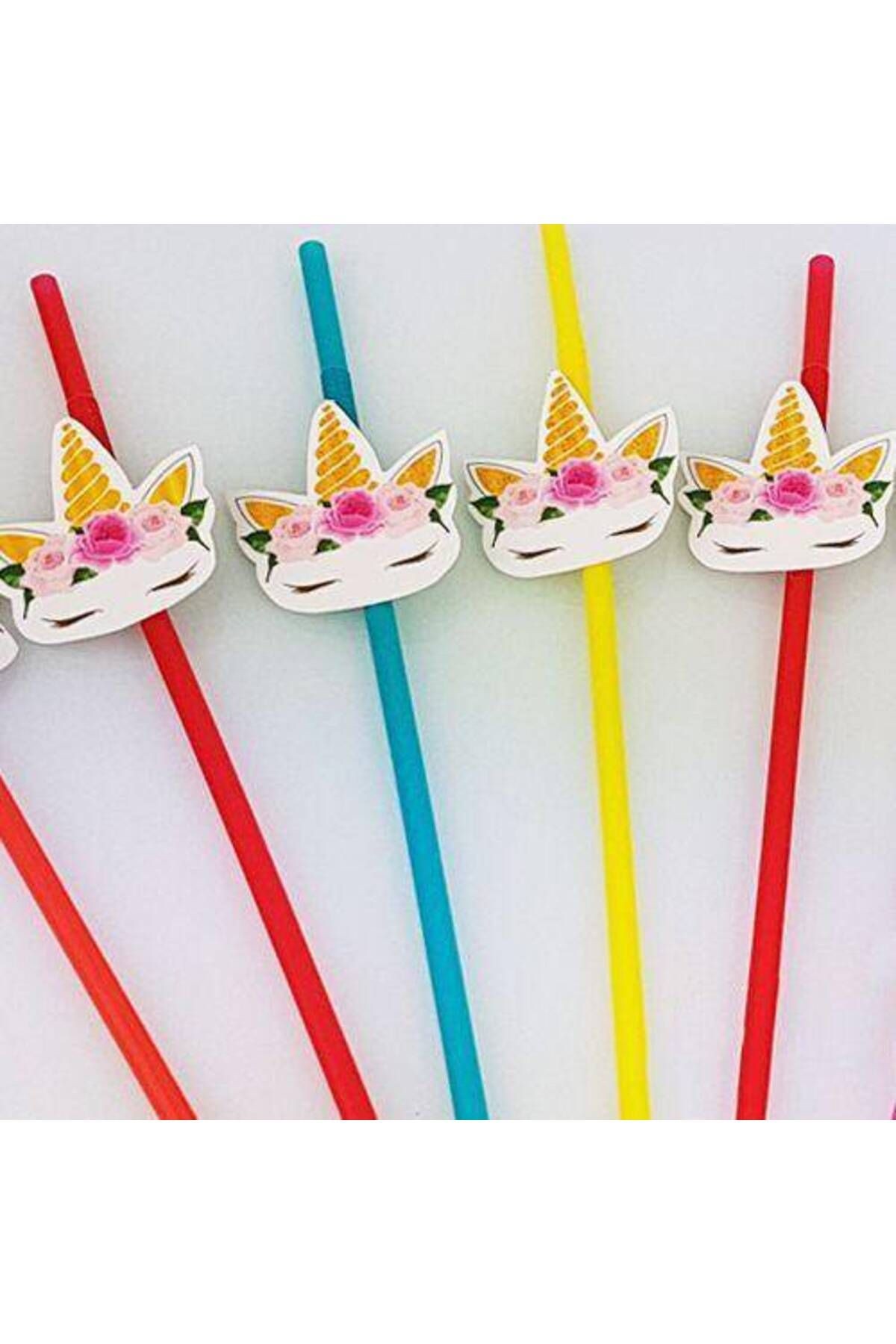 Unicorn Çiçekli Artistik Pipet (10 Adet)