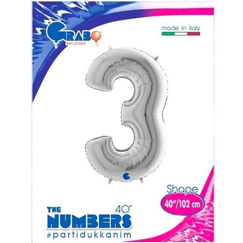 Gümüş 100 cm 3 Rakam Folyo Balon