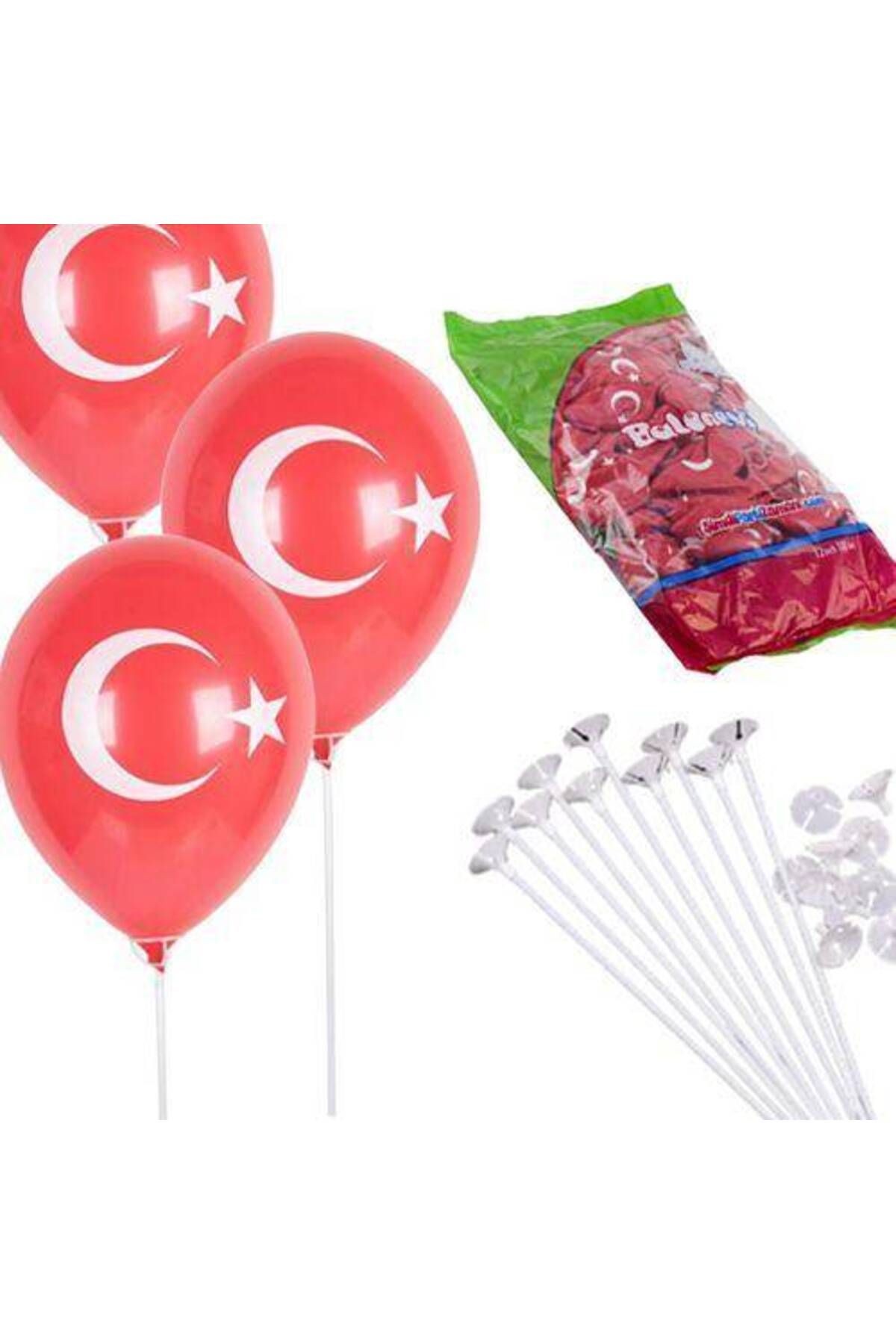 Ay Yıldızlı Balon Ve Balon Çubuğu (100 ADET)
