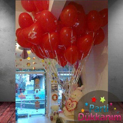Sevgililer Günü Uçan Balon 15 Kalpli 2 Adet Folyo Balon MAĞAZADAN