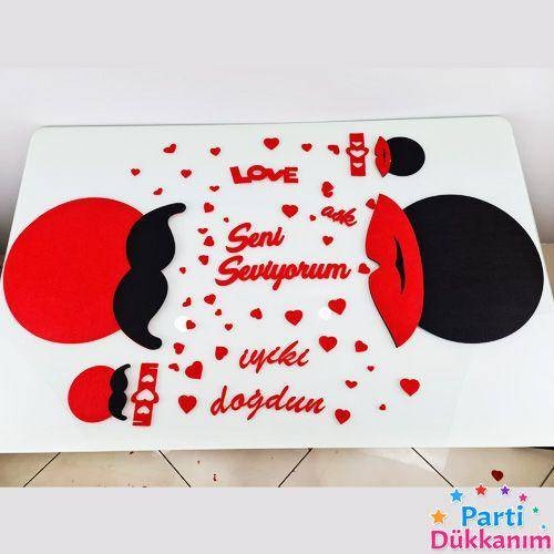 Sevgiliye Sürpriz Masa Süsleme Seti Keçeden