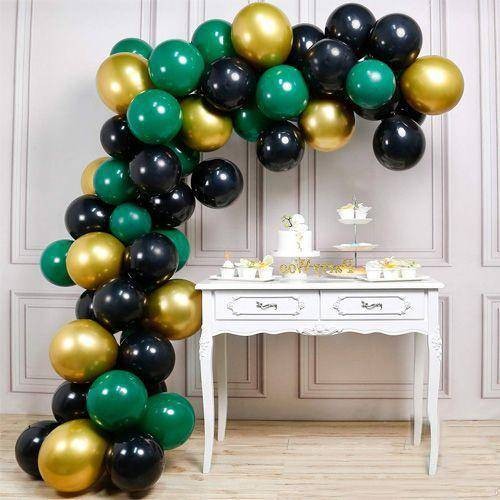 Balon Zinciri - Gold Siyah Yeşil 90 adet