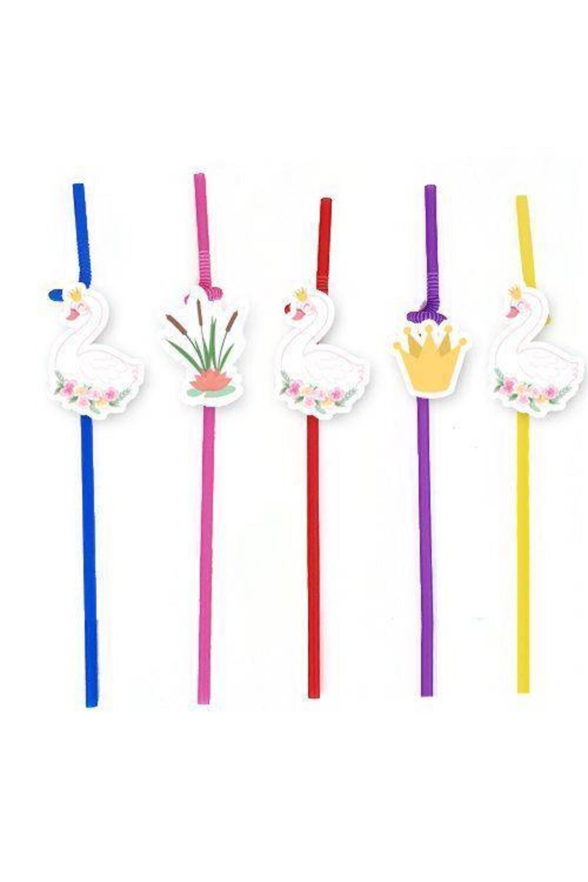 Kuğu Temalı Artistik Pipet 10 Adet