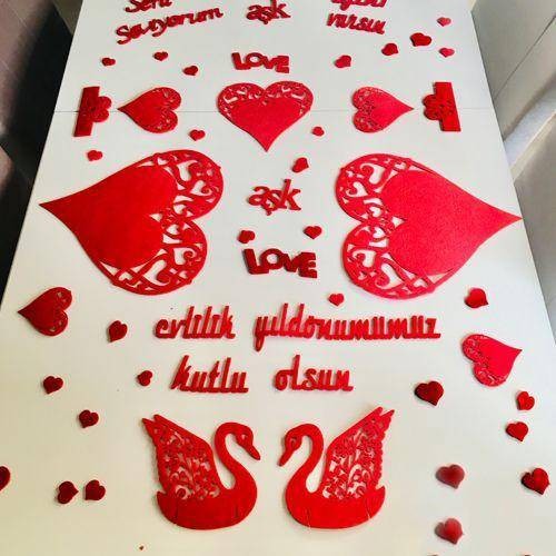 Evlilik Yıl Dönümü Masa Süsleme Seti Keçeden Kuğu