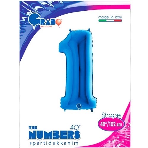 Mavi 100 cm 1 Rakam Folyo Balon