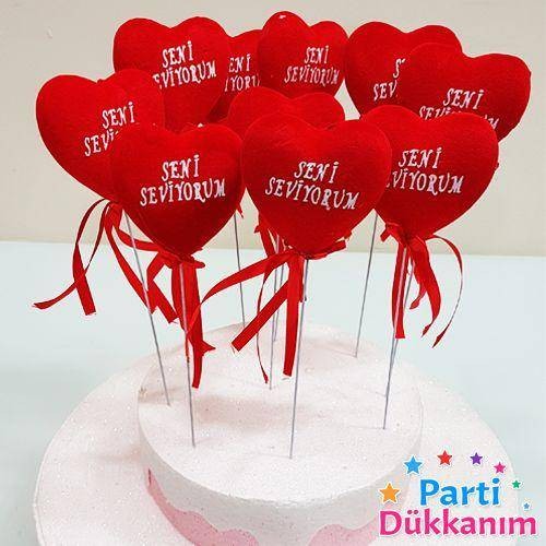 Çubuklu Kalp Köpük Seni Seviyorum (10 Adet)