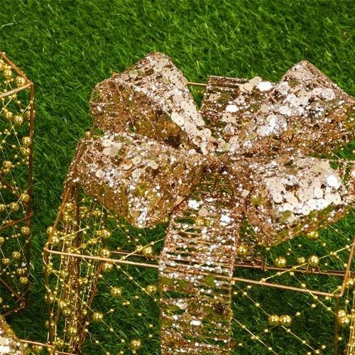 Yılbaşı Hediye Paketi Metal - Payetli Lüks Gold 3'lü Set