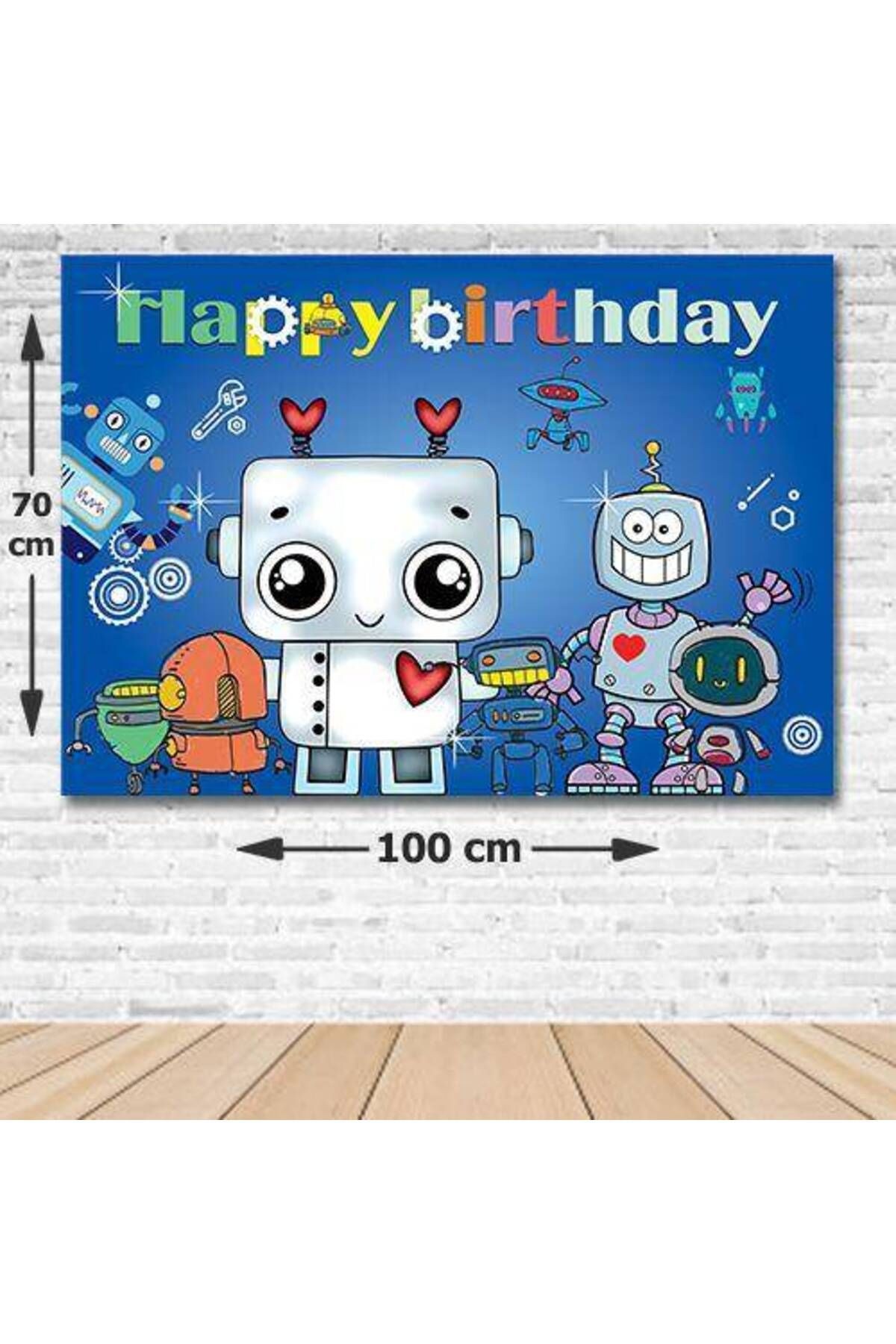 Robot Doğum Günü Afişi Fotosuz 70*100 cm