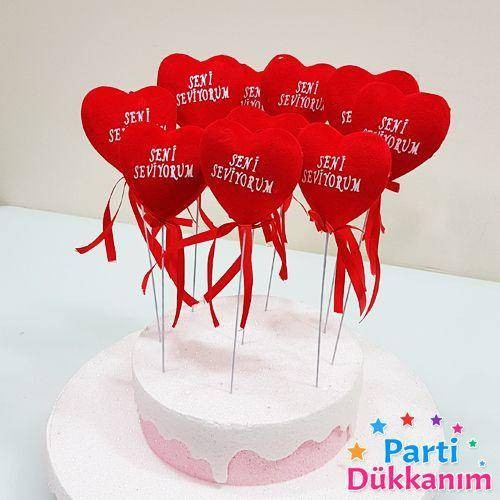 Çubuklu Kalp Köpük Seni Seviyorum (10 Adet)