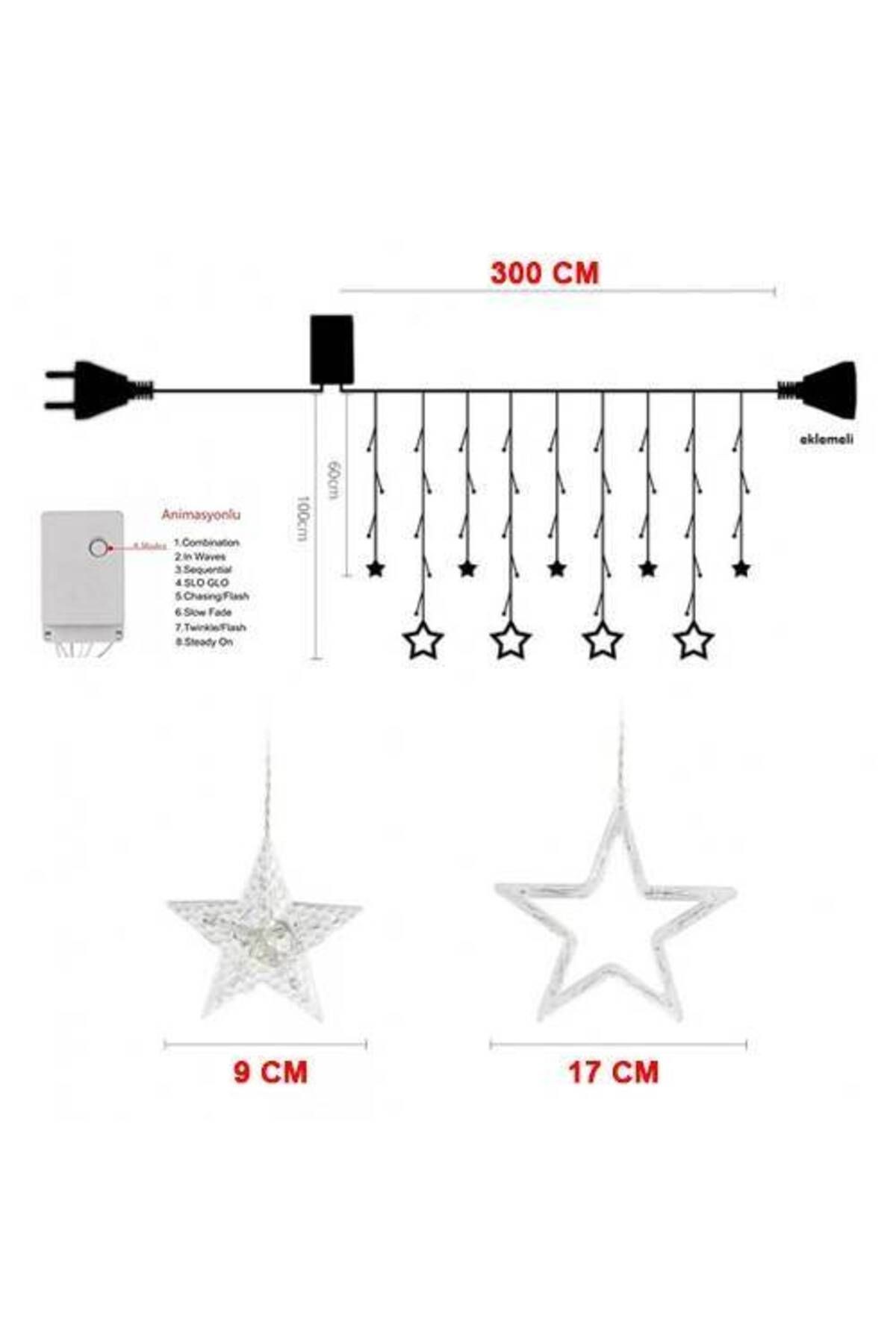 3 Metre Gün Işığı Yıldız Perde Led Işık Eklemeli Modüllü Fişli