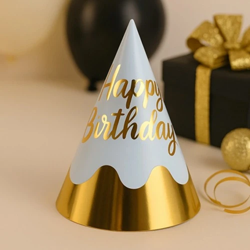 Mavi Üzeri Altın Yazılı Doğum Günü Parti Şapkası