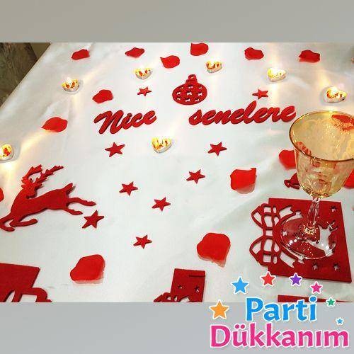 2024 Sevgiliye Sürpriz Yılbaşı Romantik Masa Hazırlama Seti Keçeden