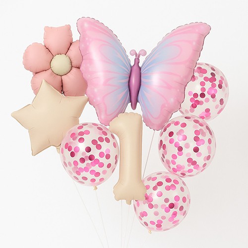 Pembe Kelebek Papatya 1 Yaş Balon Seti