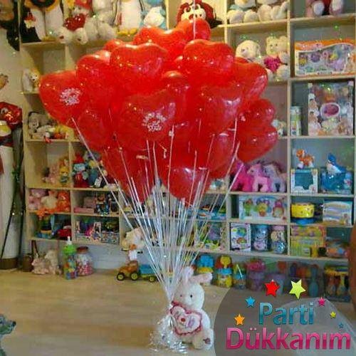 Sevgililer Günü Uçan Balon 15 Kalpli 2 Adet Folyo Balon MAĞAZADAN