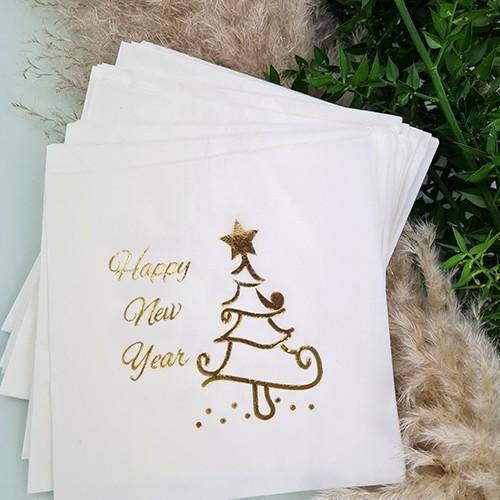 Happy New Year Gold Varaklı Beyaz Peçete 16'lı