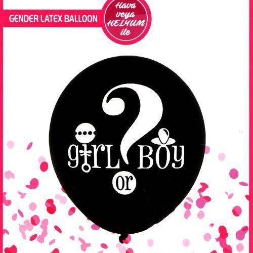 Cinsiyet Balonu Siyah Pembe Konfetili 91 cm