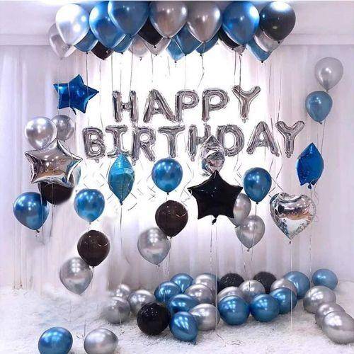 Mavi Gümüş Siyah Doğum Günü Süsleri Kombini Seti