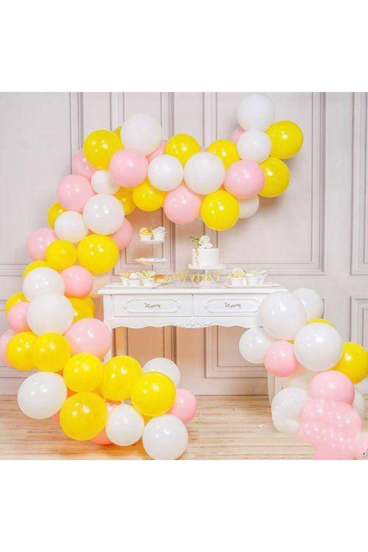 Balon Zinciri - Sarı Beyaz Pembe 100 Adet