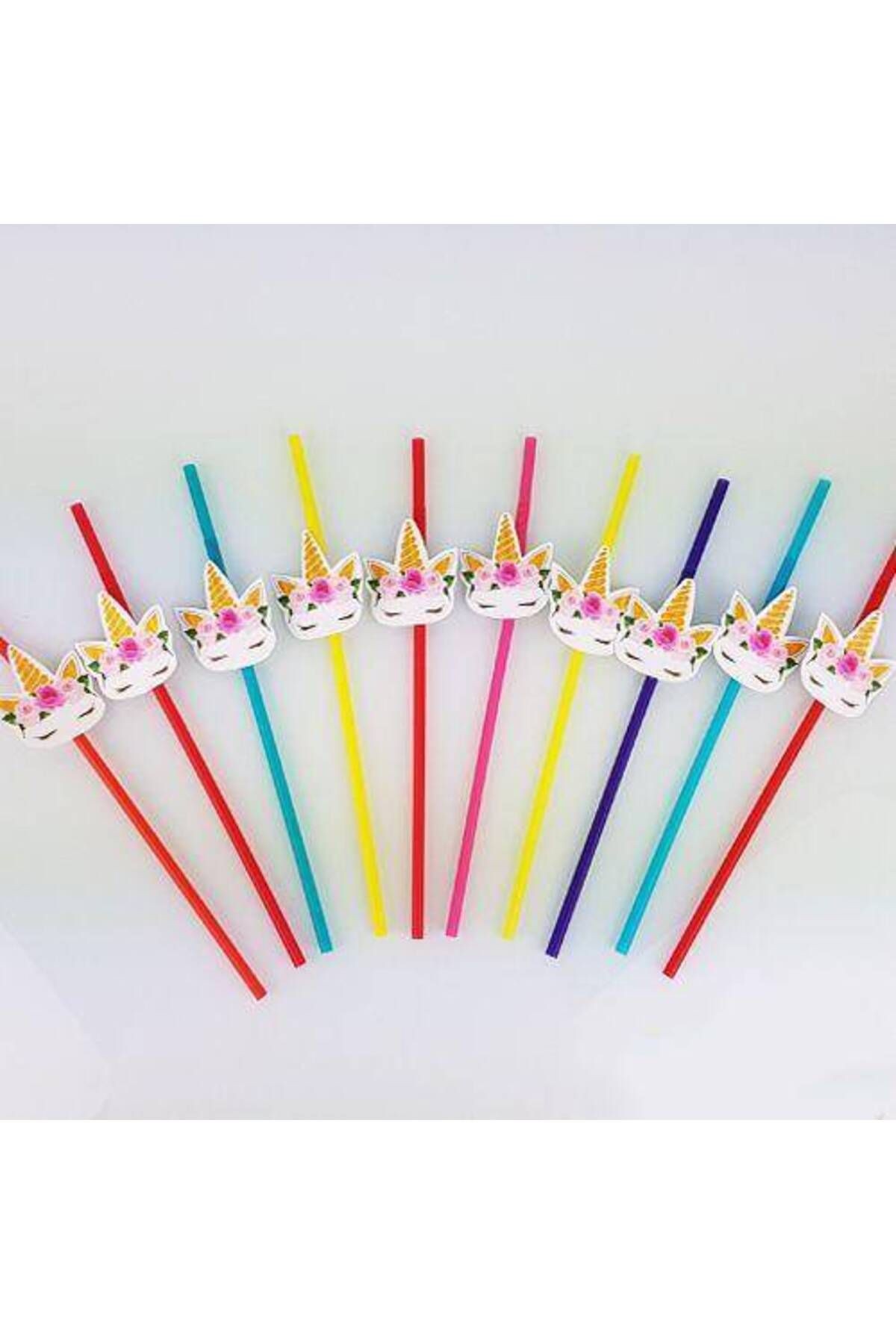 Unicorn Çiçekli Artistik Pipet (10 Adet)