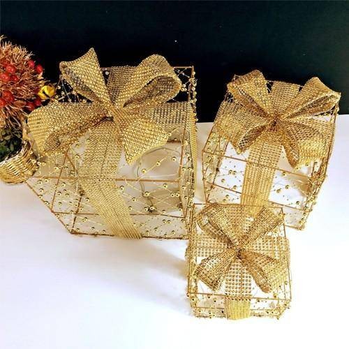 Yılbaşı Hediye Paketi Metal - Payetli Lüks Gold 3'lü Set