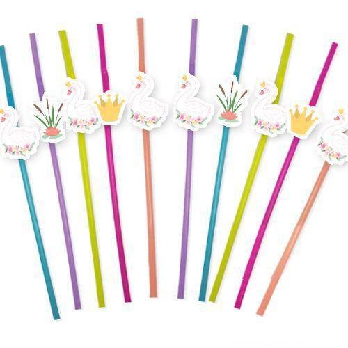 Kuğu Temalı Artistik Pipet 10 Adet